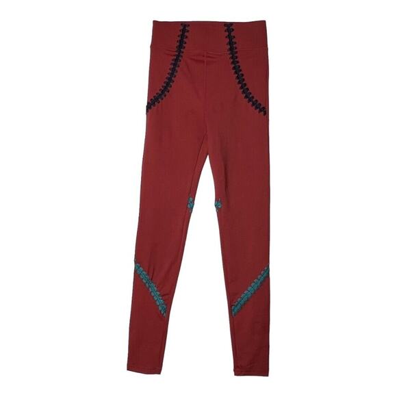 Carbon38 Pants Womens XS Red Crochet Dhalia High Rise Legging Workout Athleisure - Picture 1 of 5